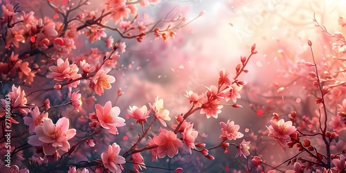Delicate Cherry Blossom Blooms in Breathtaking Spring Scenery Hand Drawn Floral with Peaceful Atmosphere