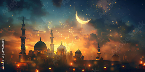 Islamic background art with empty copy space good for a special event like Ramadan or Eid Al-Fitr photo