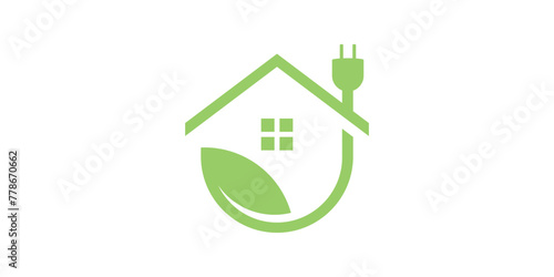 creative logo design combination of environmentally friendly energy, plugs, houses and leaves, logo design template icon, vector, symbol, creative idea. © Mas_W