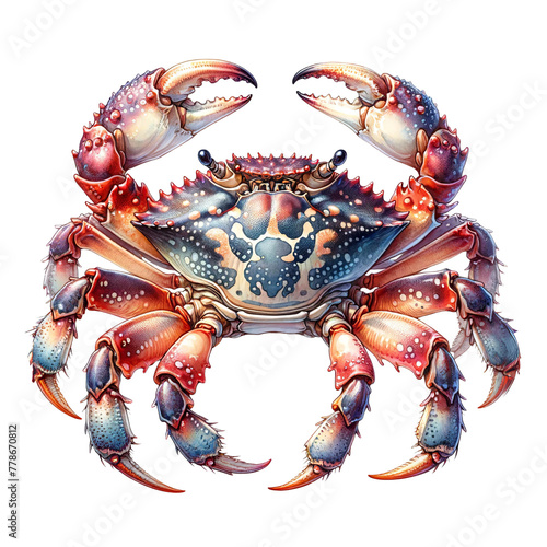 Colorful Watercolor Crab Clutching the Sands of a Shallow Beach