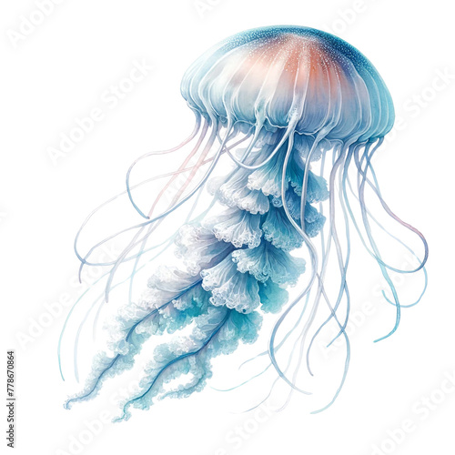 Ethereal Watercolor Jellyfish Floating Gracefully in a Serene Aquatic Dreamscape