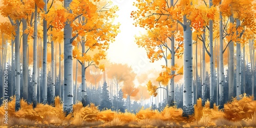 Enchanting Golden Aspen Forest in Autumnal Splendor Whispering Leaves Heralding the Changing Seasons photo