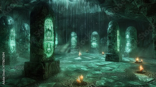 Glowing Grimoire Glyphs in a Crystal Cascade cavern