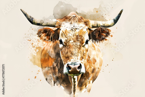 Watercolor longhorn cattle western wild west cowboy desert illustration clipart for eid ul adh