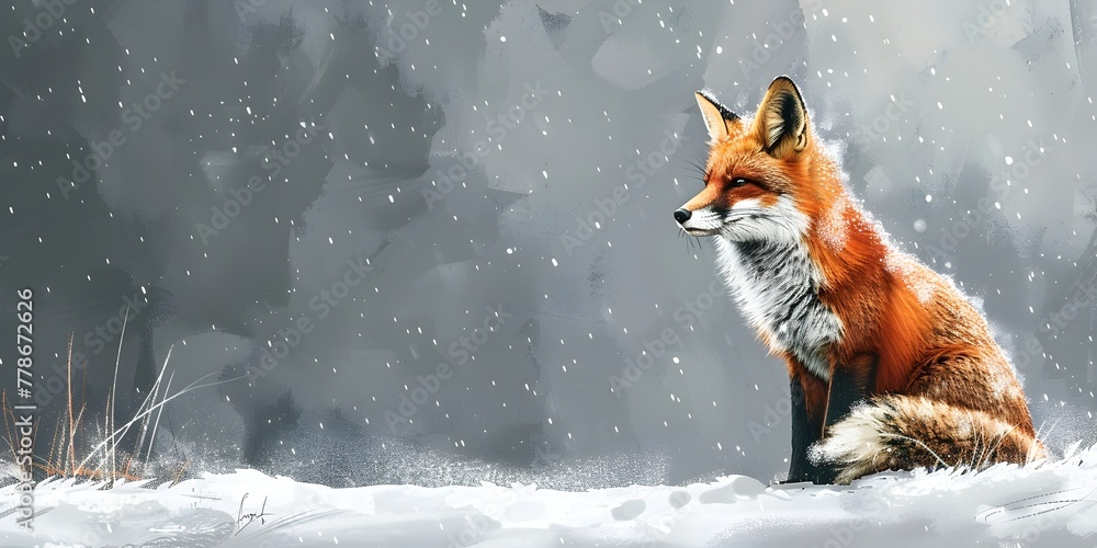 Fototapeta premium Captivating Fox in Moment of Stillness Amid Snowy Landscape Embodying Cunning and Resilience of Wildlife