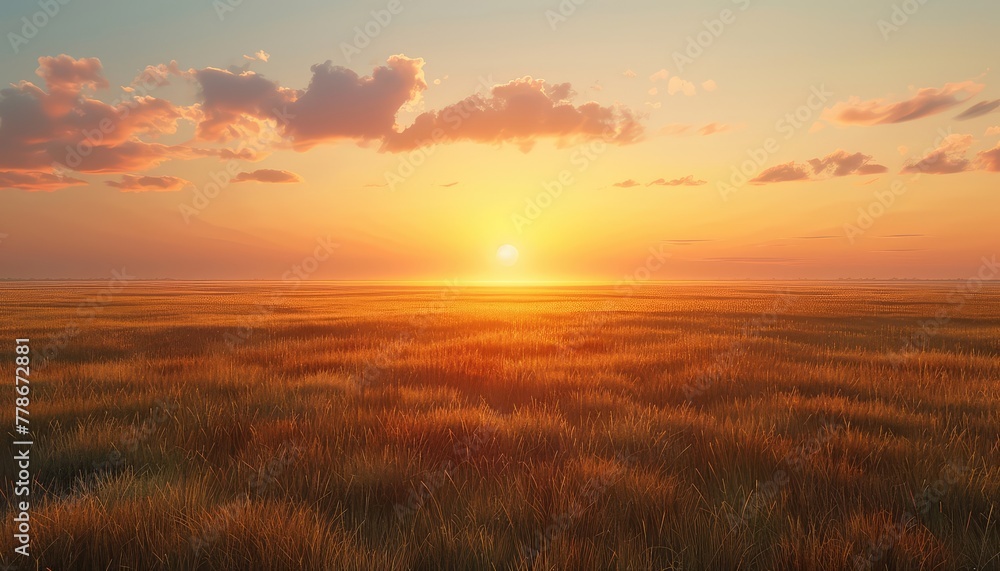 Prairie Sunset, Endless grasslands bathed in the warm glow of the setting sun, evoking feelings of freedom and tranquility Prairie Sunset, Endless grasslands bathed in the warm glow of the setting sun, evoking feelings of freedom and tranquility