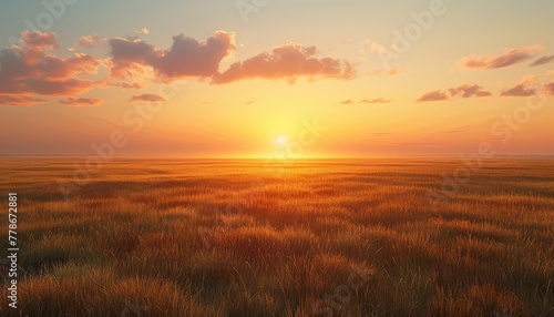 Prairie Sunset  Endless grasslands bathed in the warm glow of the setting sun  evoking feelings of freedom and tranquility