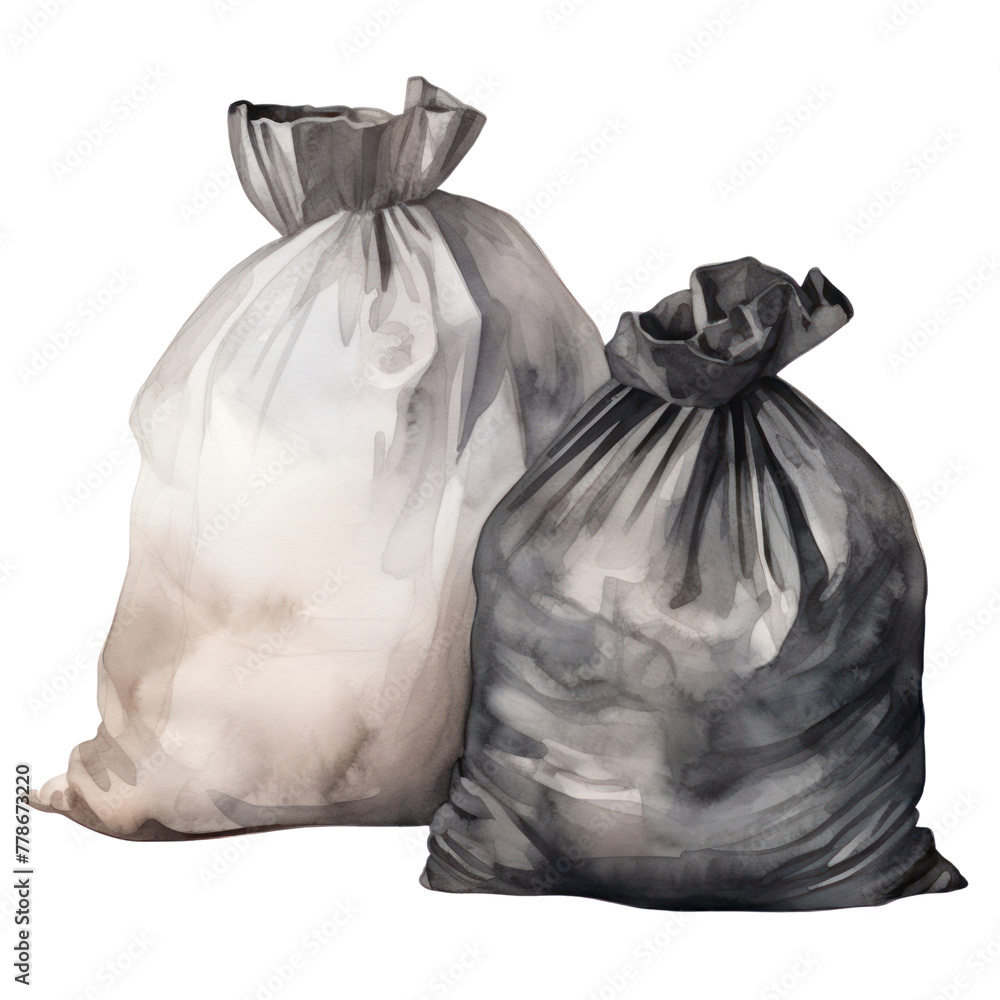 Garbage bags watercolor isolated white background