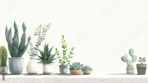 Still life composition with plants in a deco style against a white background
