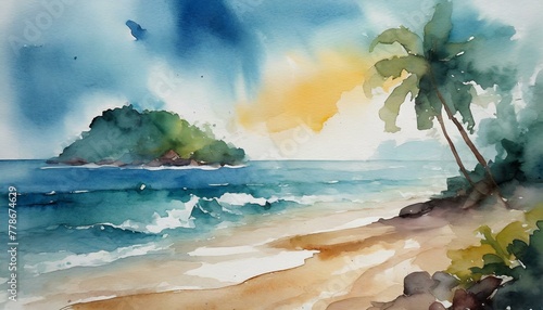 tropical island with palm trees painting 