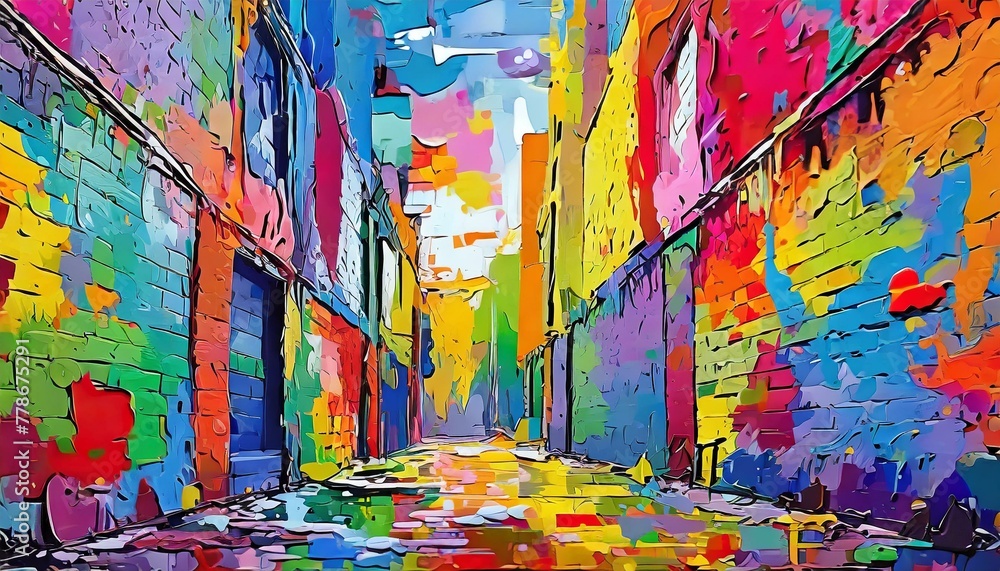 background with a colorful graffiti brick wall, where layers of paint create a mesmerizing mosaic of urban artistry