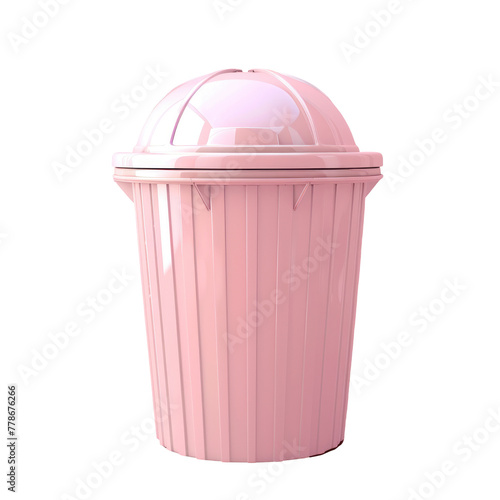 A pink trash can with a lid photo