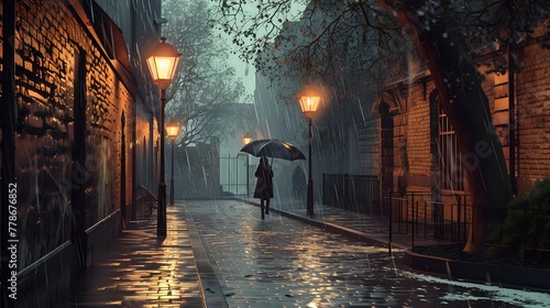 Solitude in Rainy Alley. n