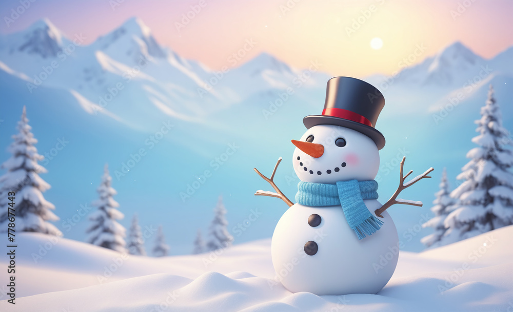 Fototapeta premium Cute snowman with copy space tint illustration , detailed