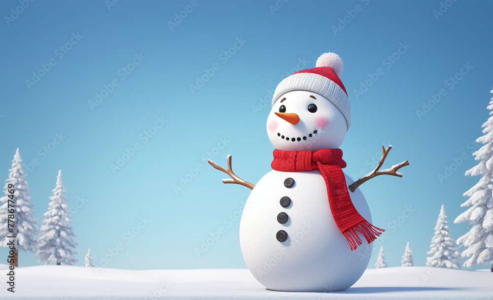 Obraz premium Cute snowman with copy space tint illustration , detailed