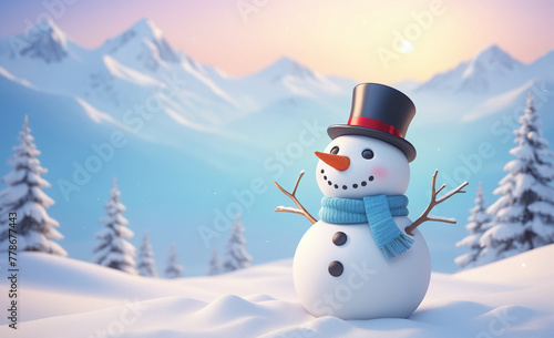 Cute snowman with copy space tint illustration , detailed © rodrigo