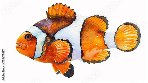 Clownfish in watercolour Isolated on white background.