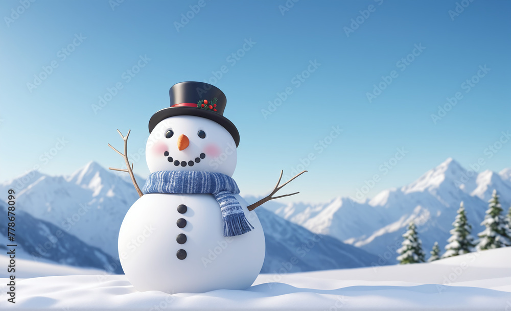 Obraz premium Cute snowman with copy space tint illustration , detailed