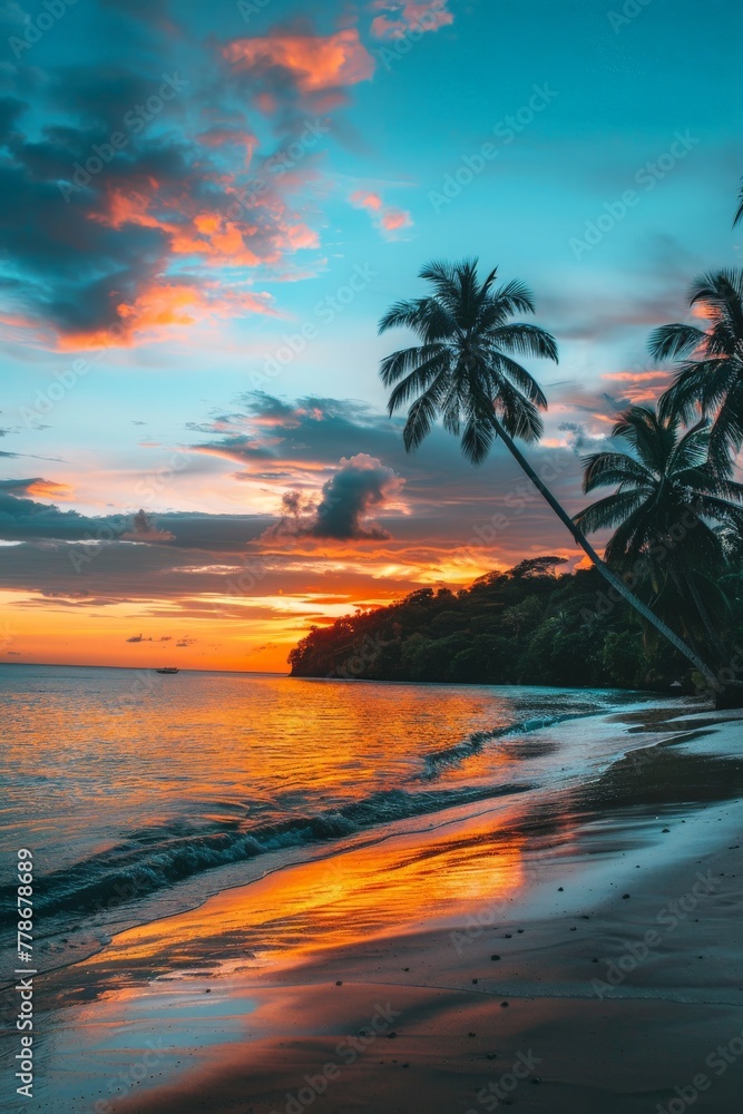 Stunning Sunset on a Tropical Beach With Palm Trees