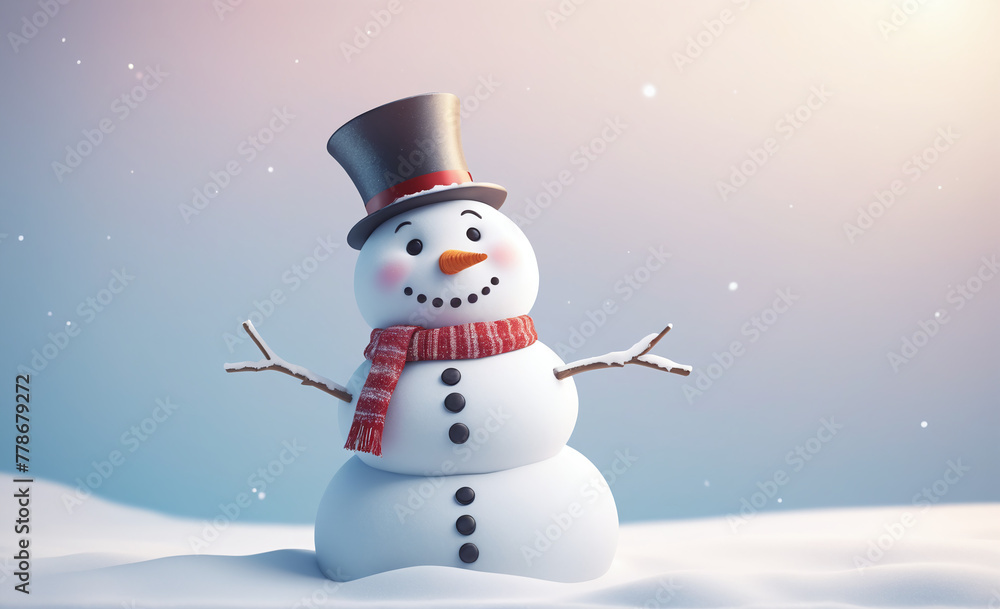 Fototapeta premium Cute snowman with copy space tint illustration , detailed