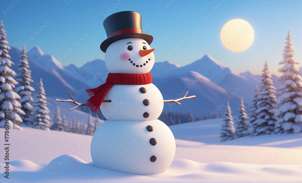 Obraz premium Cute snowman with copy space tint illustration , detailed