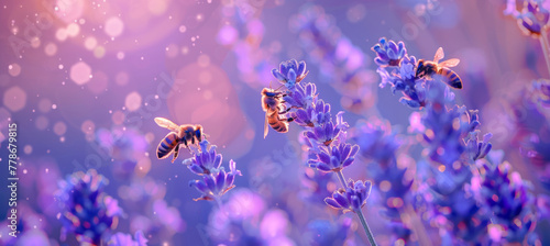 Bees on Lavender Flowers in Natural Light