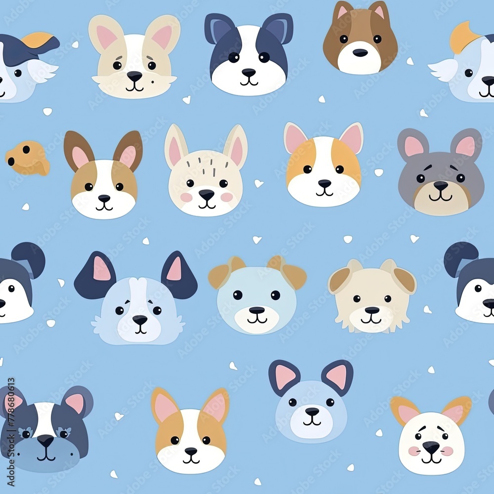 Cute dogs head seamless patterns, texture, background.