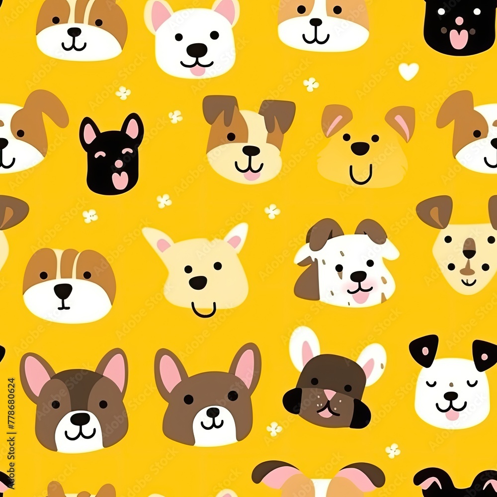 Cute dogs head seamless patterns, texture, background. Cute dogs head seamless patterns, texture, background.