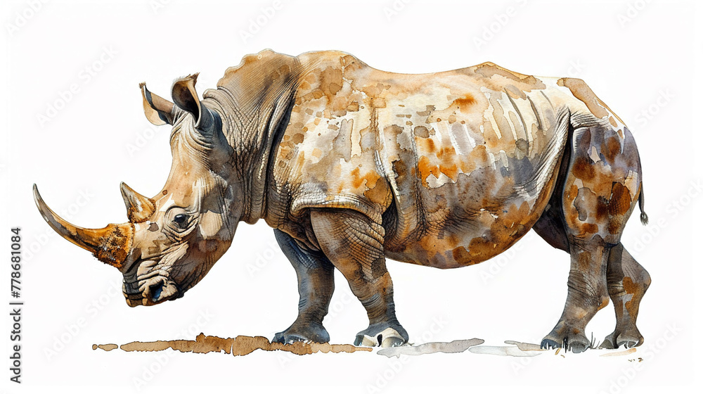 Fototapeta premium Rhino (Rhinoceros) in watercolour Isolated on white background.