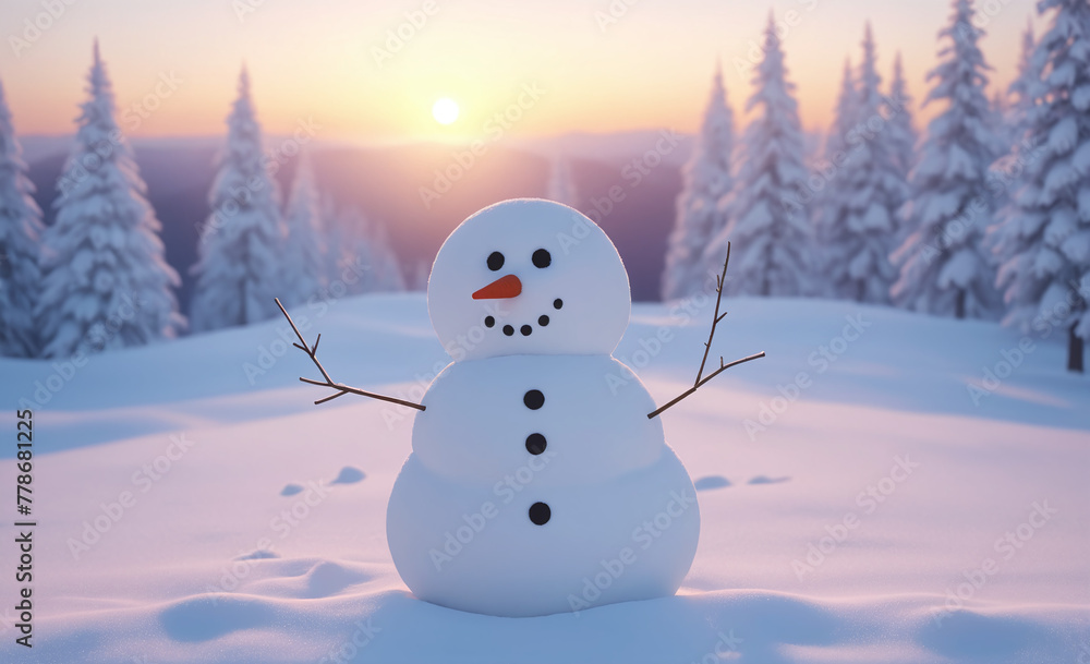 Obraz premium Cute snowman with copy space tint illustration , detailed