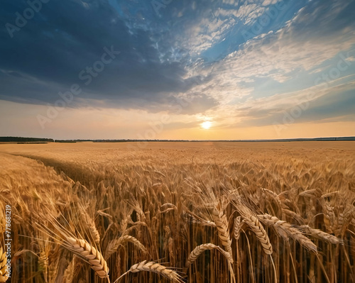 Wheat field under cloudy sky in Ukraine