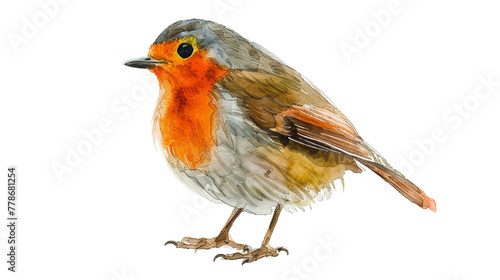 Robin in watercolour Isolated on white background.
