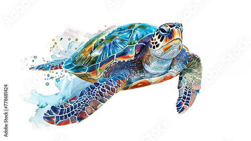Sea turtle in watercolour Isolated on white background.