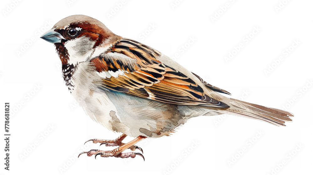 Sparrow in watercolour Isolated on white background. Sparrow in watercolour Isolated on white background.