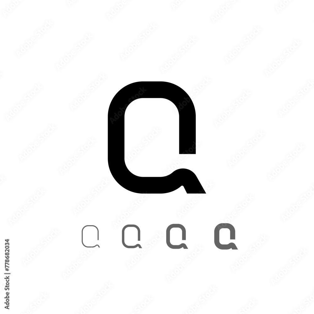 Letter Q, technical digital alphabet font, including set from four of different thicknesses, vector illustration 10eps Letter Q, technical digital alphabet font, including set from four of different thicknesses, vector illustration 10eps