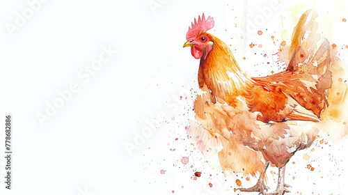 chicken in watercolour Isolated on white background.