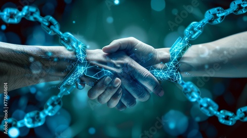 The digital handshake of blockchain technology ensuring secure transactions photo