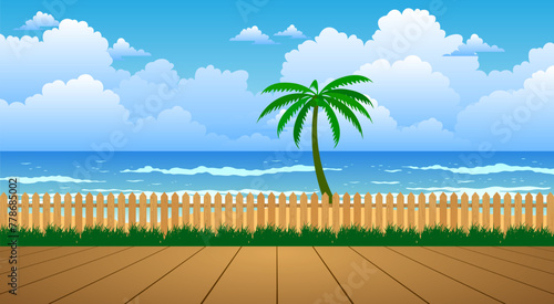 landscape of lawn at the beach in summer