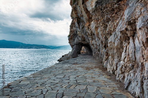 Nafplio, Greece. Walking path by the sea