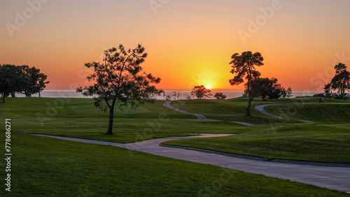Canvas Print Sunset over Pacific Ocean at Torrey Pines Golf Course near San Diego, California