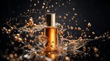  Gold yellow bubbles, molecules with floating gold bubbles, Collagen Skin Serum.