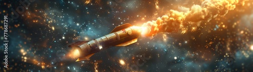 Golden rocket soaring through space 