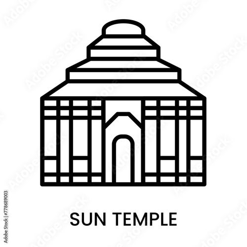 Sun Temple, Odisha, India. minimalist line art icon, historical landmark for web, mobile apps and UI.