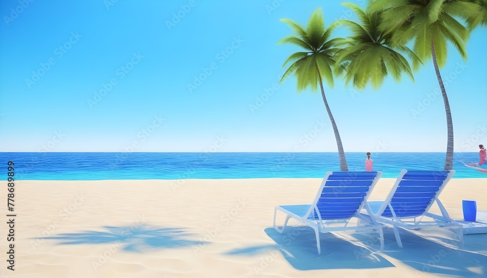 Summer beach vacation scene with blue background. 3d rendering
