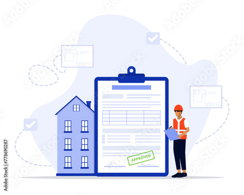 Building permit concept illustration. Suitable for landing page, ui, web, App intro card, editorial, flyer, 
and banner.