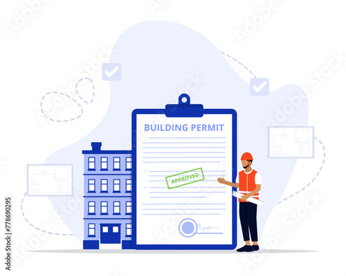 Building permit concept illustration. Suitable for landing page, ui, web, App intro card, editorial, flyer, 
and banner.