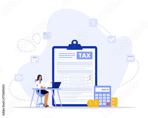 Tax preparation concept illustration. Suitable for landing page, ui, web, App intro card, editorial, flyer, 
and banner.