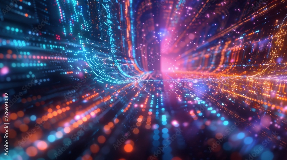 Real-time visualization of dynamic machine learning. Algorithmic processing and data flow illustrated. AI Image Real-time visualization of dynamic machine learning. Algorithmic processing and data flow illustrated. AI Image