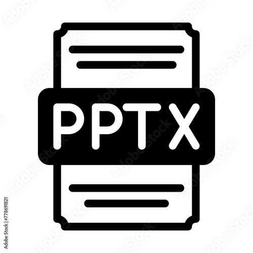 Pptx spreadsheet file icon with black fill design. vector illustration.