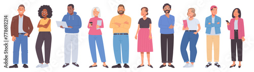 Multinational business people. Set of characters of men and women posing on a white background